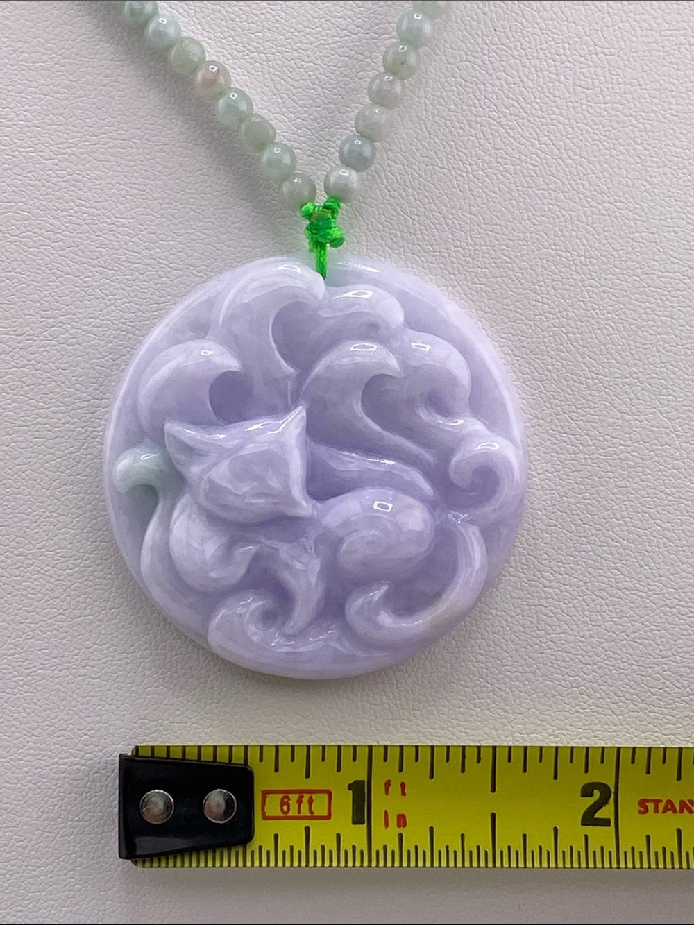 Lavender Jade Necklace - Carved Nine-Tailed Fox Pendant - The Gem Studio - Picture 5 of 5